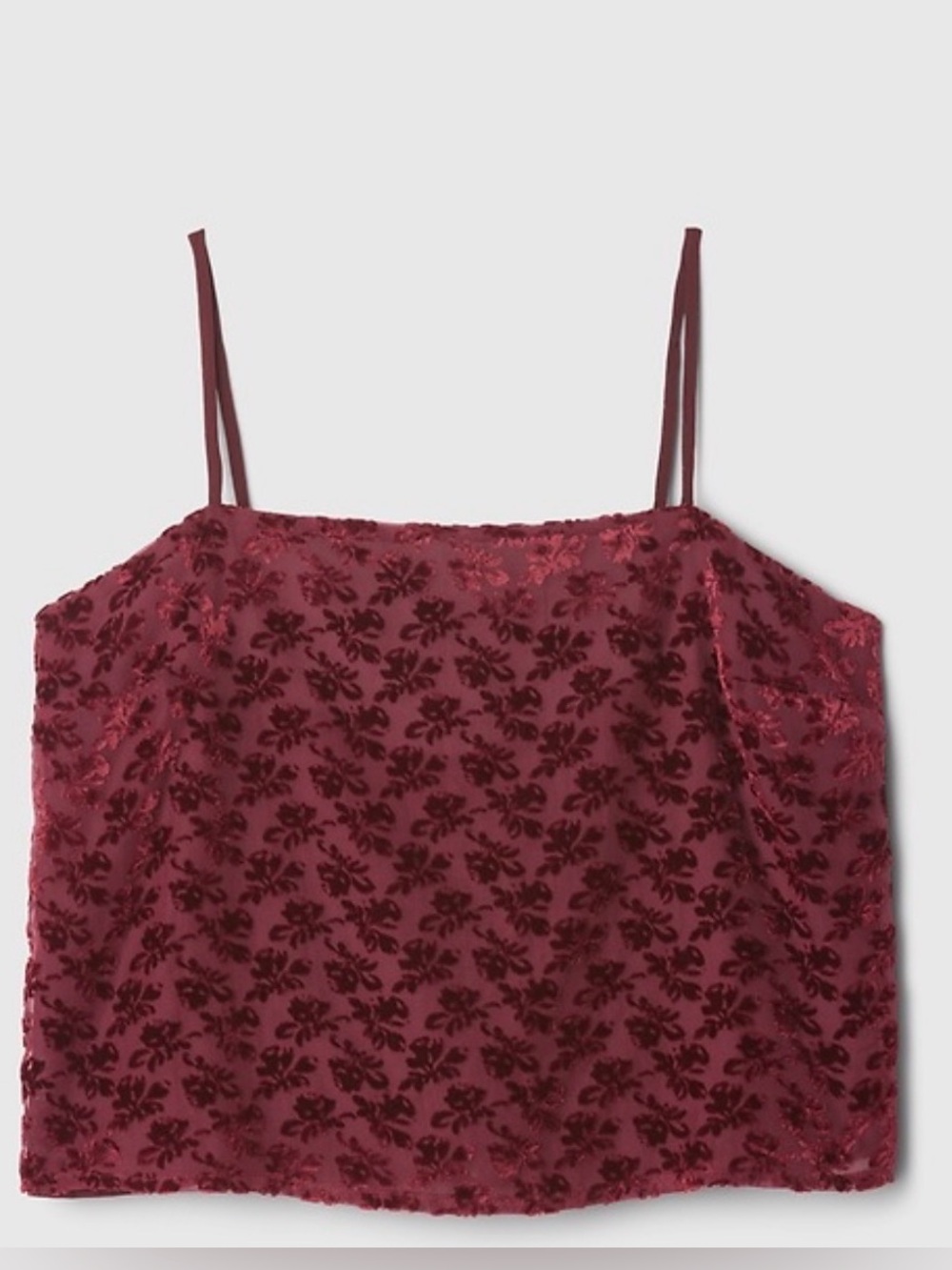🆕GAP Burnout Velvet Crop Cami Burgundy Floral Spaghetti Strap Top XXL🆕 - Picture 4 of 16